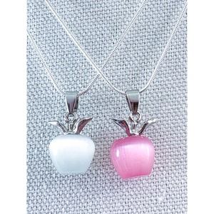 Sterling Silver Plated & Glass Apple Pendant - Choose Pink or White